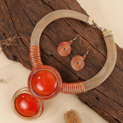 Bold Resin Wire-Woven Statement Necklace Set