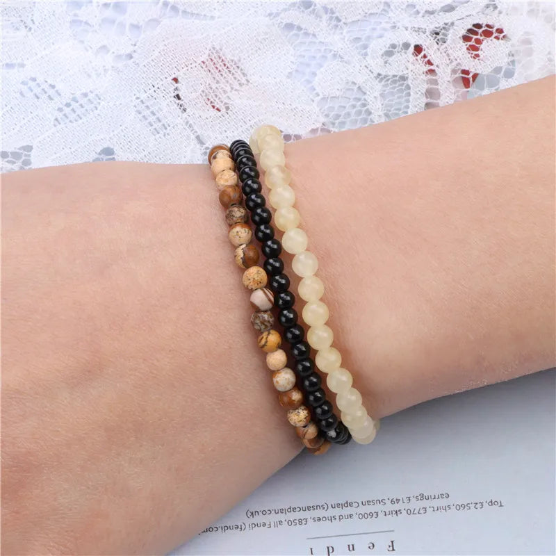 3Pcs Stacked Natural Stone Bracelet Set