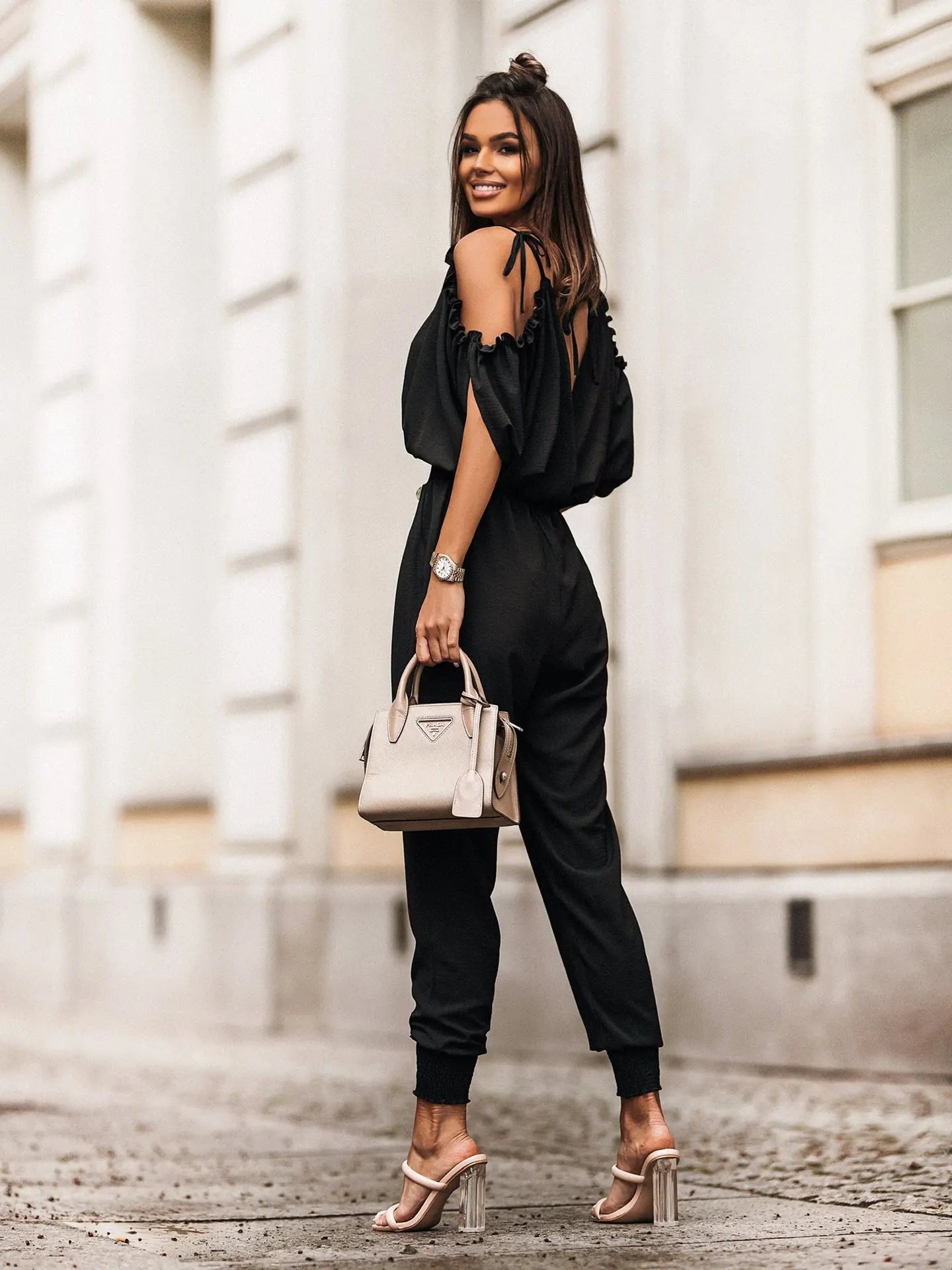Chic Short Sleeve Open-Back Jumpsuit