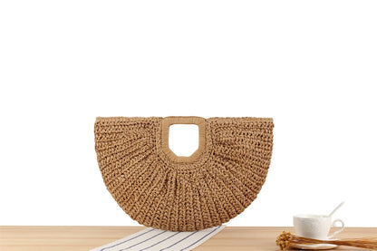 Handmade Half Moon Straw Tote Bag