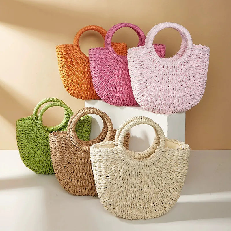 Trendy Handwoven Straw Half-Moon Bag