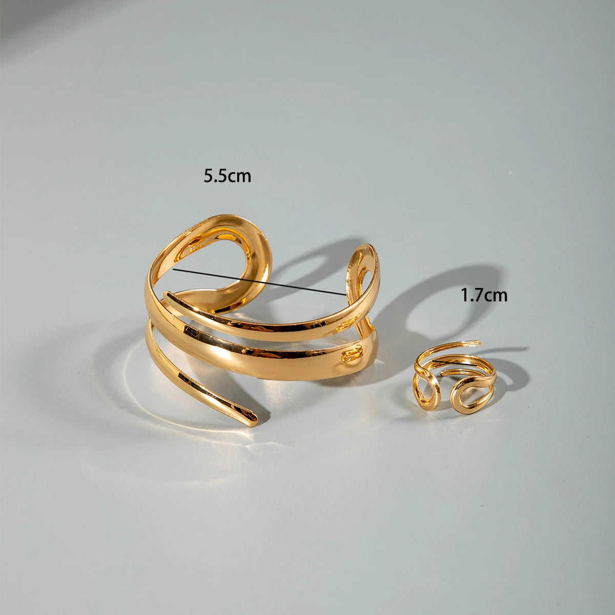 Sculptural Gold Open Cuff & Matching Ring Set