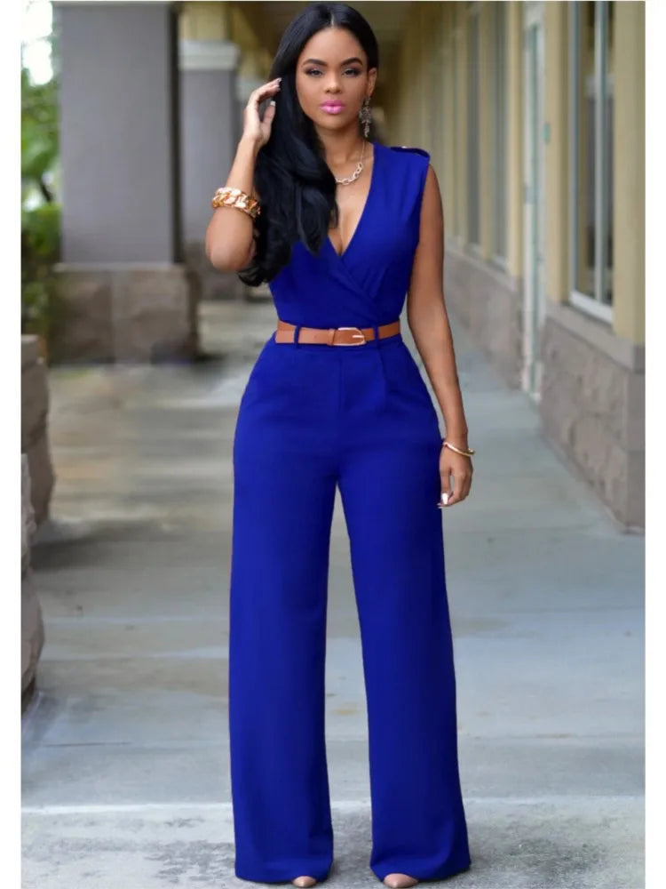 Sleeveless Belted Wide Leg Jumpsuit