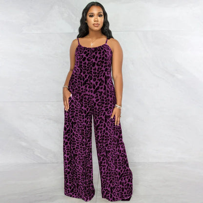 Leopard Print Spaghetti Strap Jumpsuit