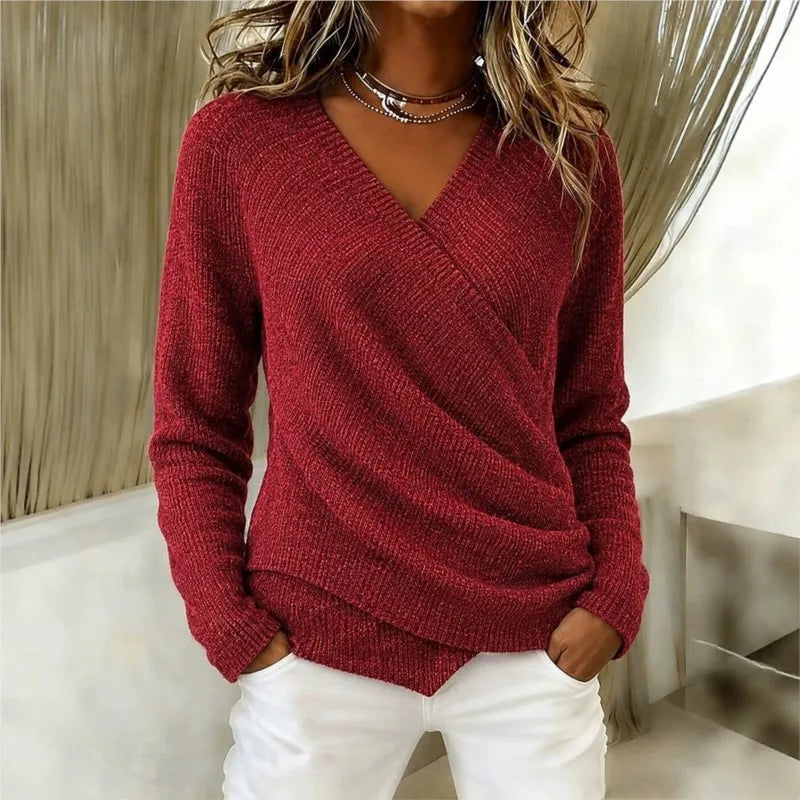 Effortless Chic Wrap V-Neck Knit Pullover