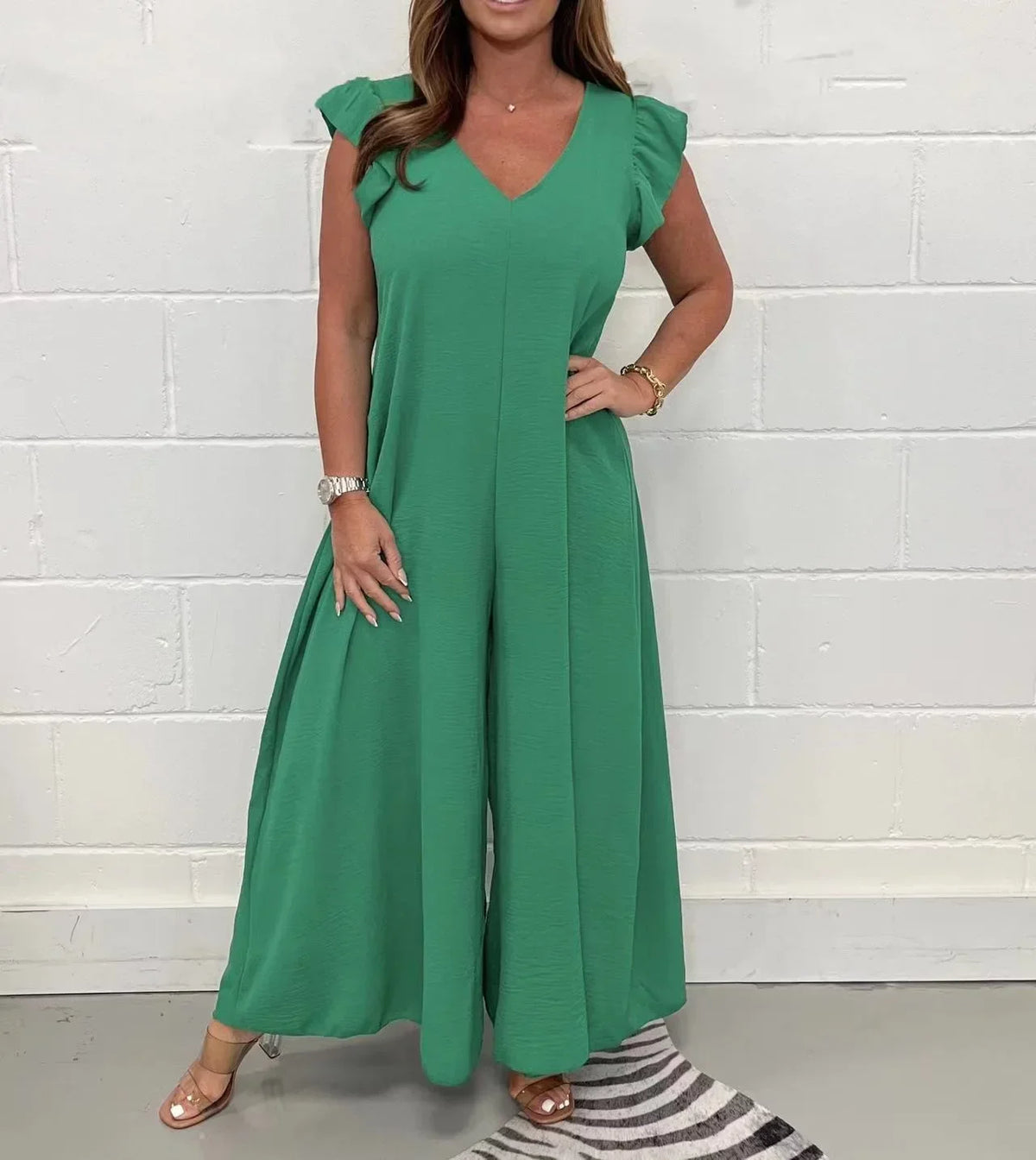 Elegant V-Neck Ruffle Jumpsuit