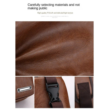 Close-up of brown leather material with a strap and buckle on a white background