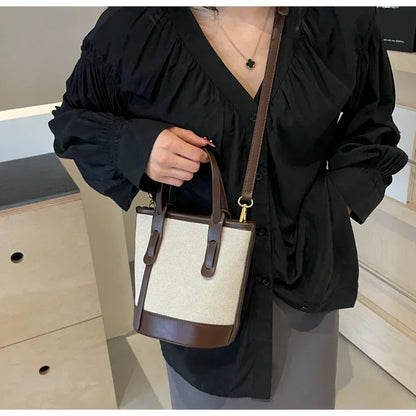 Two-Tone Canvas Bucket Bag