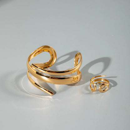 Sculptural Gold Open Cuff & Matching Ring Set
