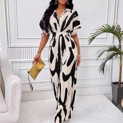 Elegant Printed Batwing Sleeve Jumpsuit