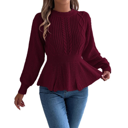 Chic Peplum Cable Knit Pullover Sweater