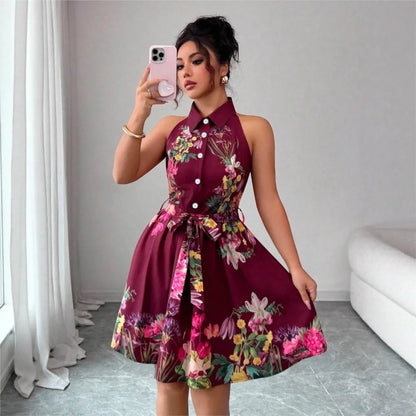 Floral Halter Neck Summer Dress