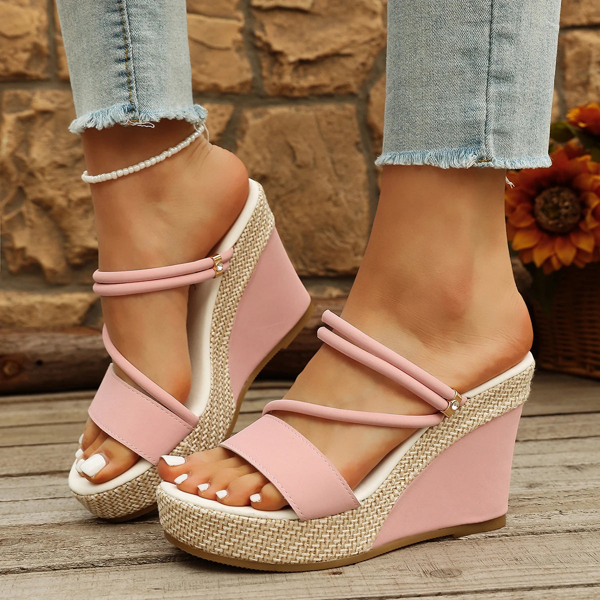 Luxe Woven Platform Wedge Sandals