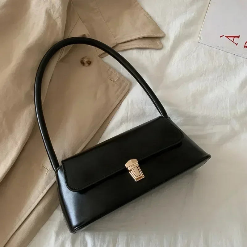 Minimalist Leather Baguette Shoulder Bag