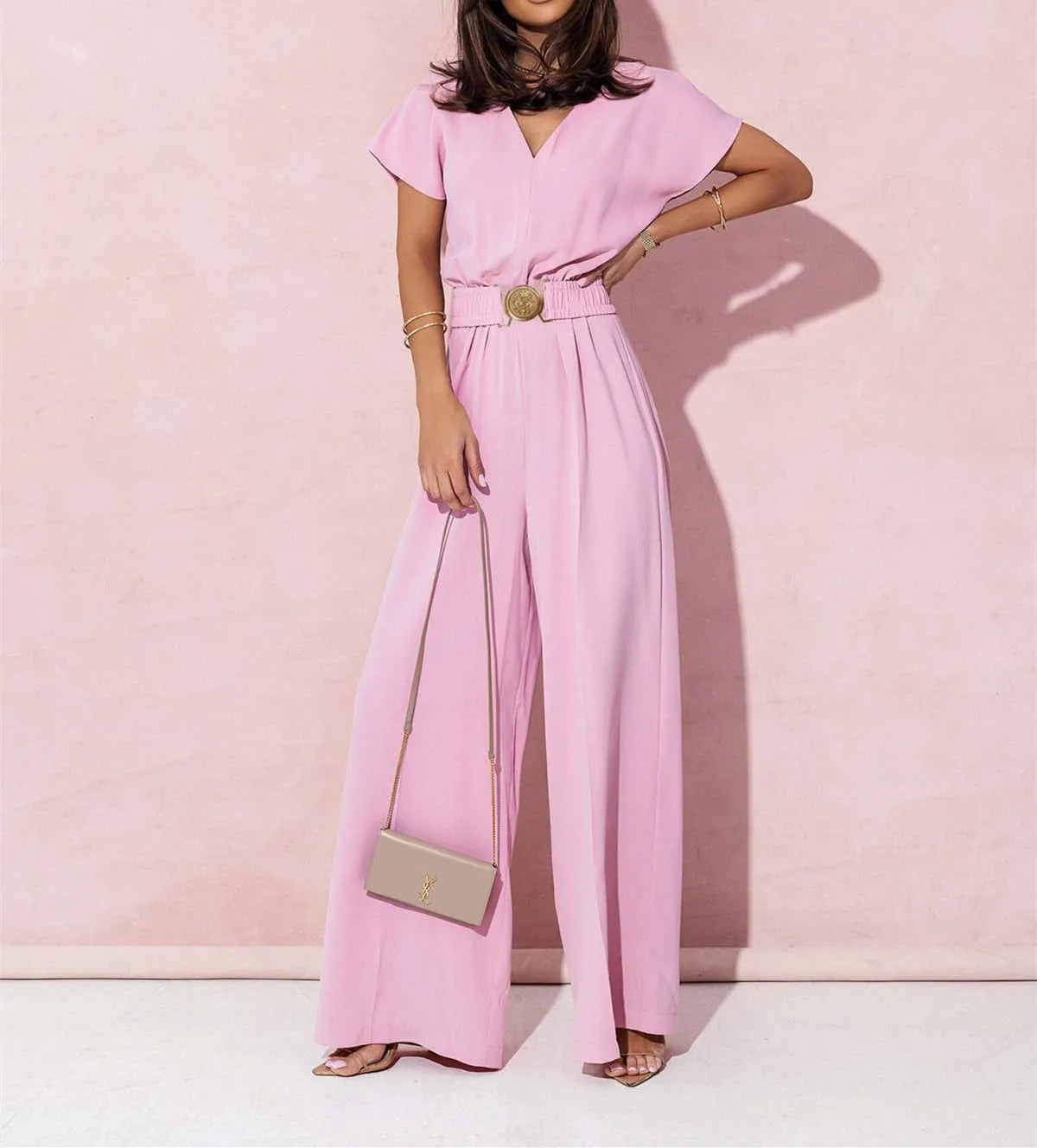 Women's Elegant V-Neck Wide Leg Jumpsuit