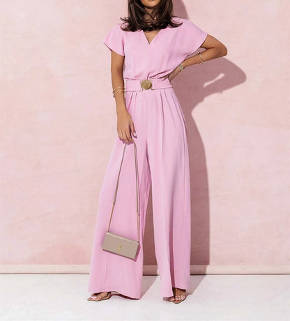 Women's Elegant V-Neck Wide Leg Jumpsuit