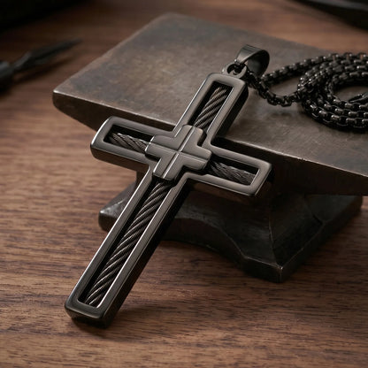 Urban Steel Wire Cross Pendant Necklace