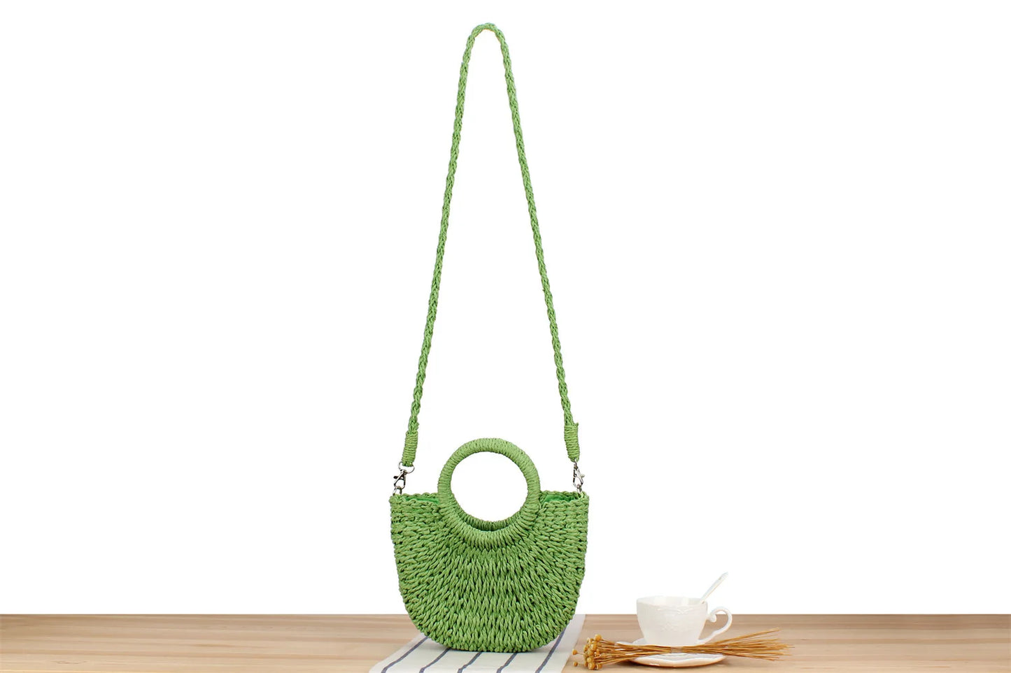 Handwoven Straw Half-Moon Bag