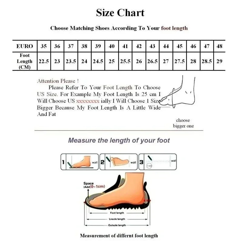 Shoe size chart with measurements for foot length and shoe sizes.