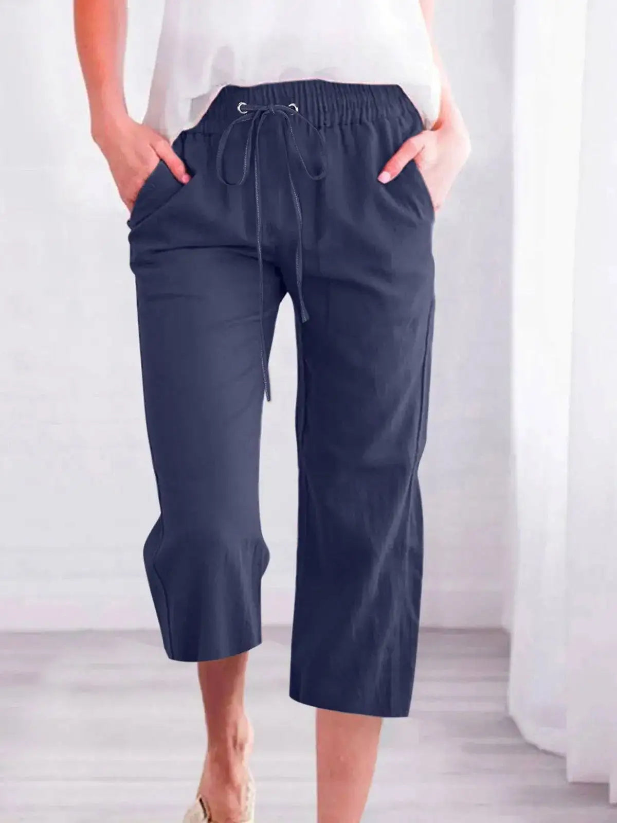 Cotton Linen Capri Pants For Women