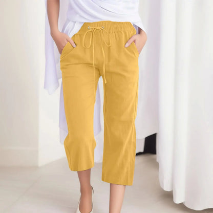 Cotton Linen Capri Pants For Women