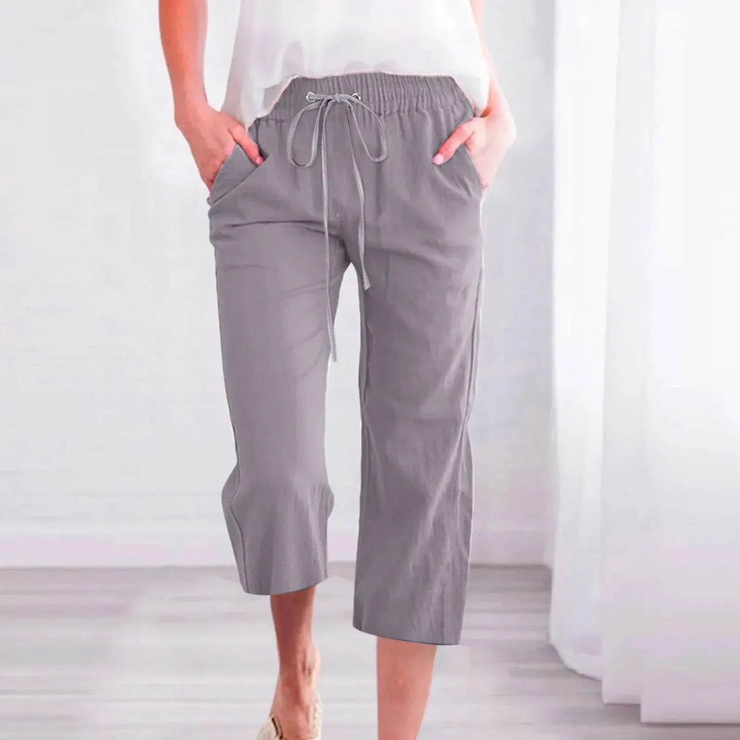 Cotton Linen Capri Pants For Women