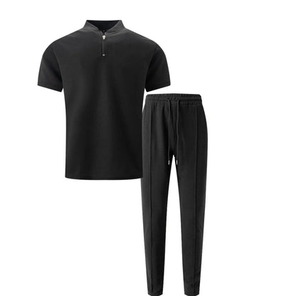 Men's Waffle Knit Polo and Trousers Set