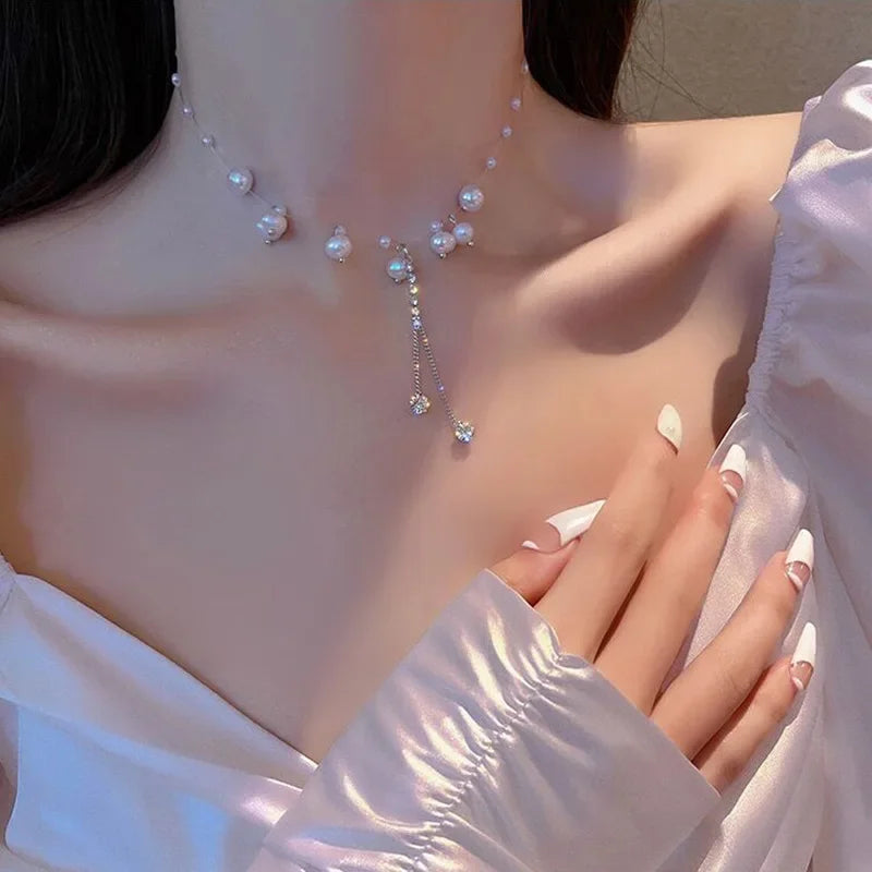 Elegant Beaded Pearl Necklace Women