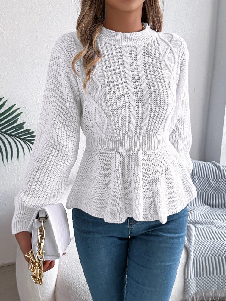Chic Peplum Cable Knit Pullover Sweater