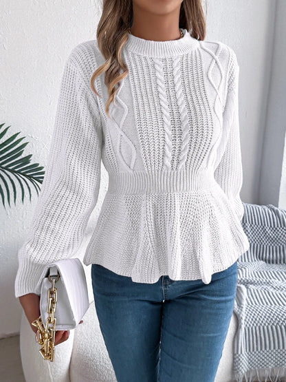 Chic Peplum Cable Knit Pullover Sweater
