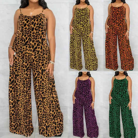 Leopard Print Spaghetti Strap Jumpsuit