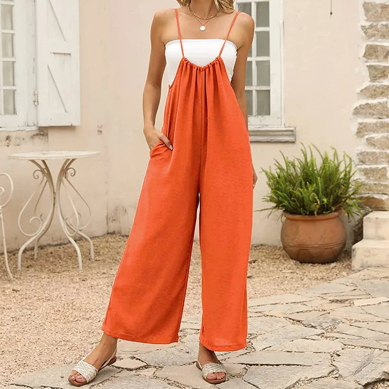 Elegant High Waist Suspender Jumpsuit