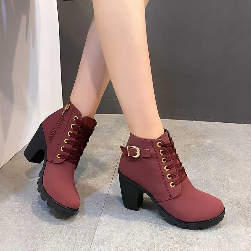 Round Toe Buckle Strap Boots