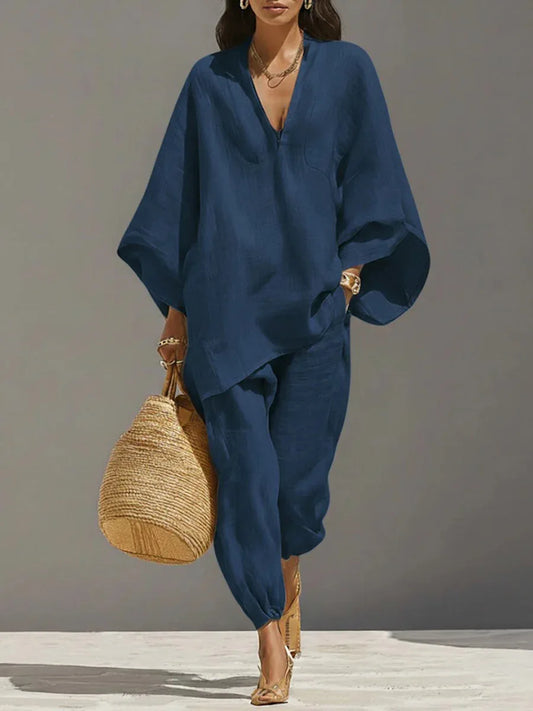 Dynamic Silhouette Linen-Blend Matching Set
