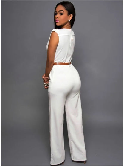 Sleeveless Belted Wide Leg Jumpsuit