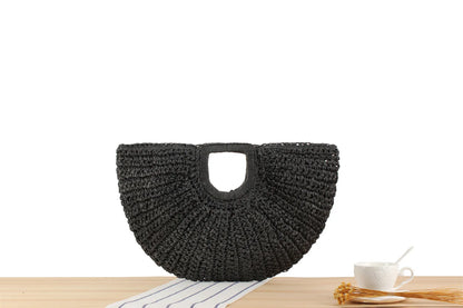 Handmade Half Moon Straw Tote Bag