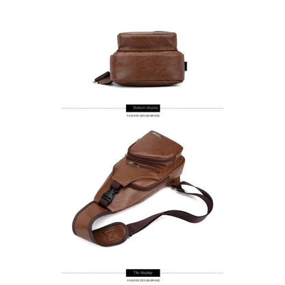 Brown leather crossbody bag on a white background
