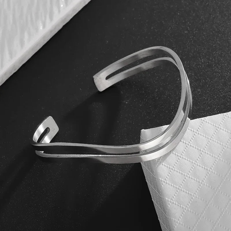 Polished Steel Open Cuff Bangle