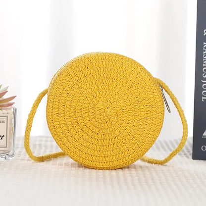 Handmade Round Rattan Crossbody Bag