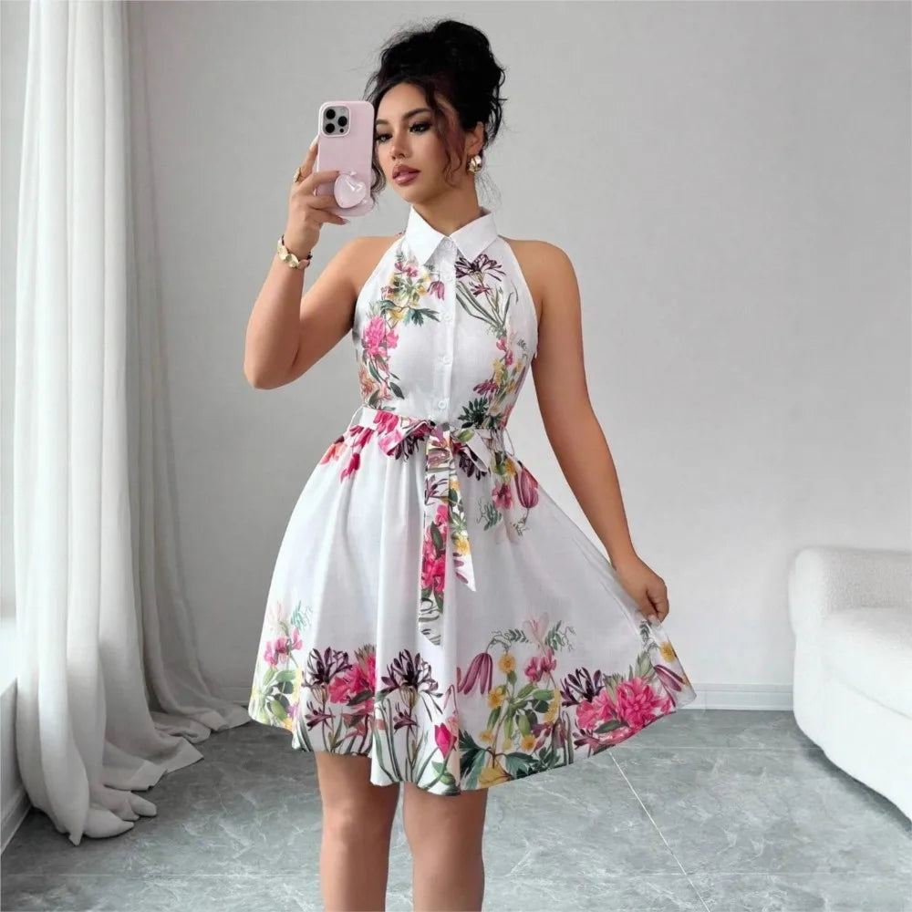 Floral Halter Neck Summer Dress