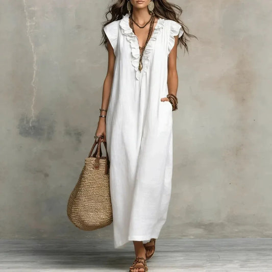 Amara Ruffle V-Neck Maxi Dress