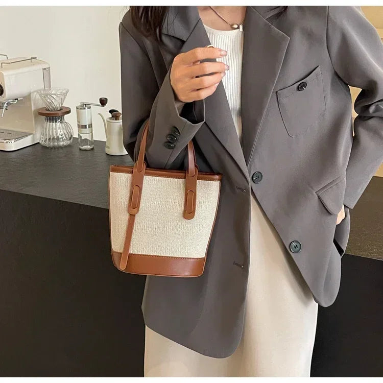 Two-Tone Canvas Bucket Bag