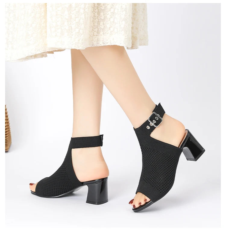 Chic Knit Peep Toe Sandals