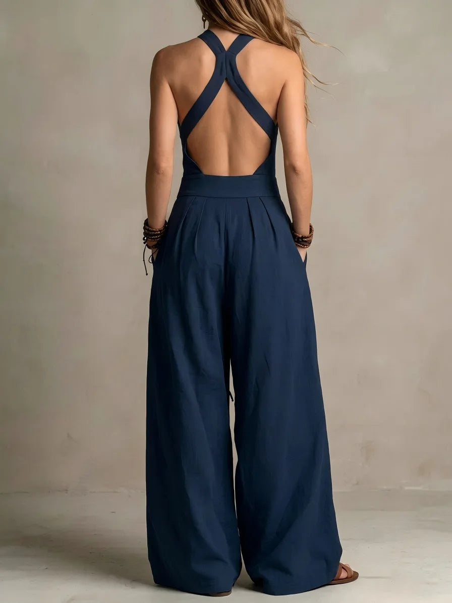 Halter Cross-Neck Wide Leg Jumpsuit