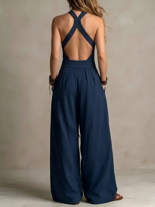 Halter Cross-Neck Wide Leg Jumpsuit