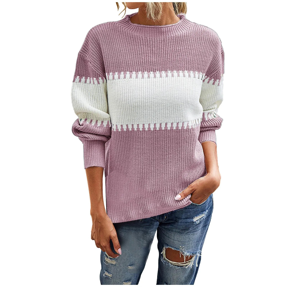 Effortless Chic Color Block Knit Sweater