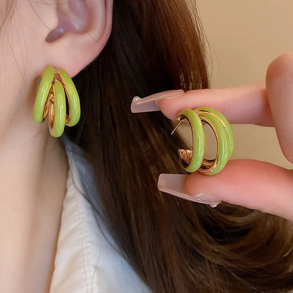 Trendy Enamel Statement Hoop Earrings