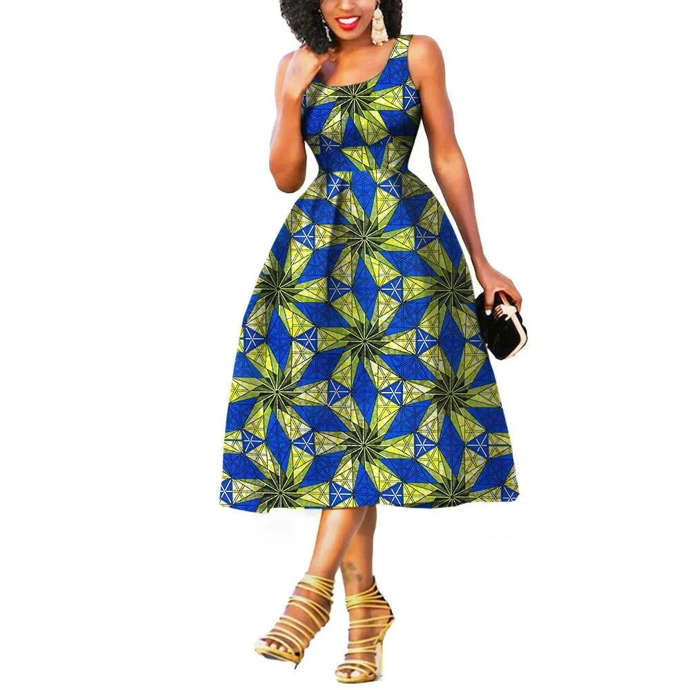 Elegant Sleeveless African Print Dress - Prolyf Styles
