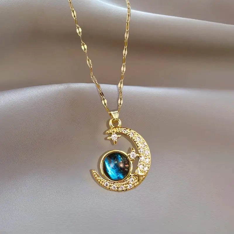 Celestial Zircon Moon Necklace