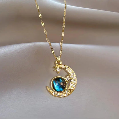 Celestial Zircon Moon Necklace